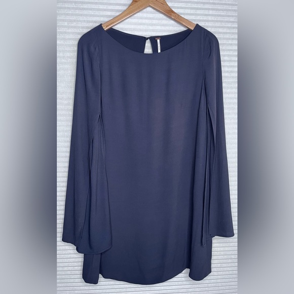 Free People Split Kimono Sleeve Navy Blue Draped Shirt Short Dress XS - Picture 8 of 11